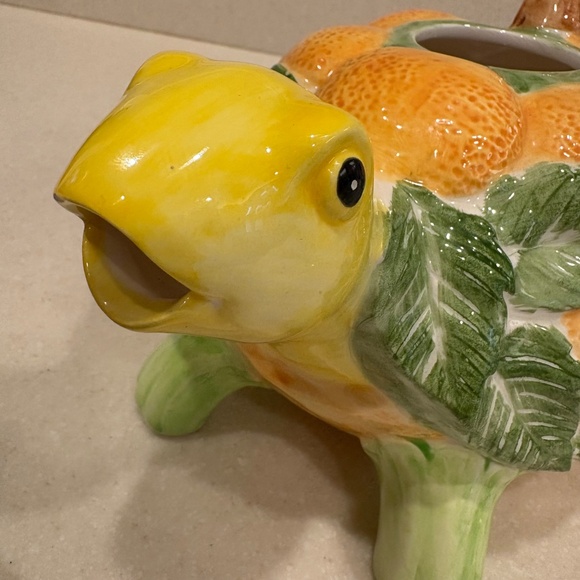 VTG 1986 Fitz & Floyd Ceramic Turtle Teapot Hand-Painted Citrus Leaf Design EUC - Picture 6 of 16